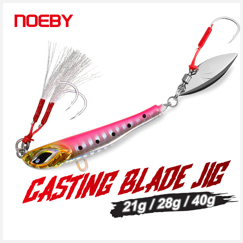 Fishing Lure Blade Bait - Nooby-ジギングテールスピナー付きメタルジグのルアー,人工ハードベイト,海釣り道具,ブレードキャスティング,鋳鉄,21g, 28g, 40g, 60g